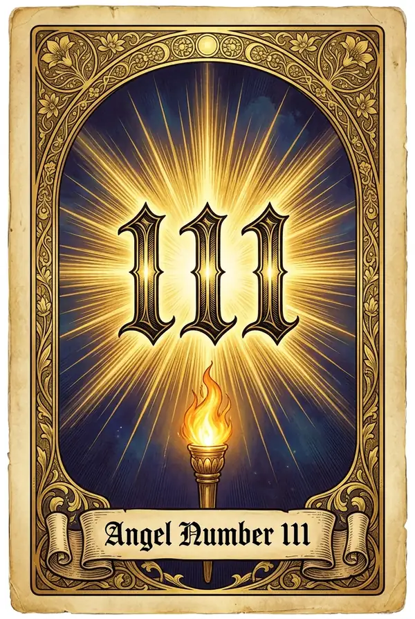 Angel number 111 - golden portal opening in an indigo night sky